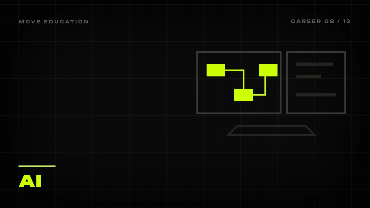 Graphic cover: an automation diagram with lime nodes and a chat window beside it, AI specialist in marketing