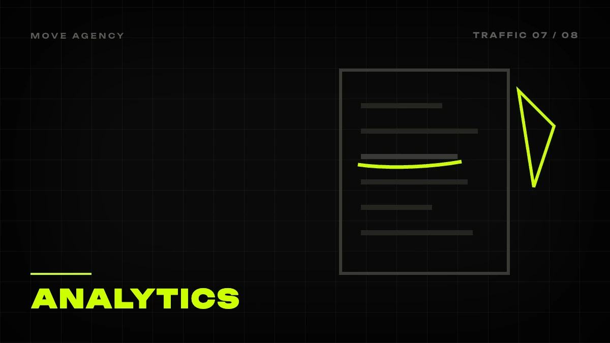 Graphic cover: a report with a lime underlined metric, traffic analytics in GA4
