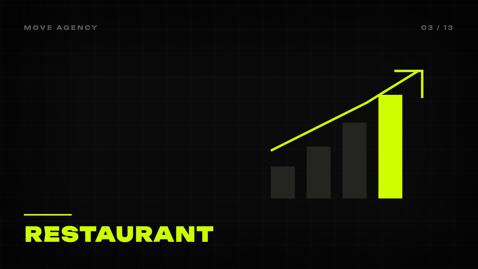 Cover image for the MOVE Agency article: black background, lime green mark, and the word 'Restaurant'