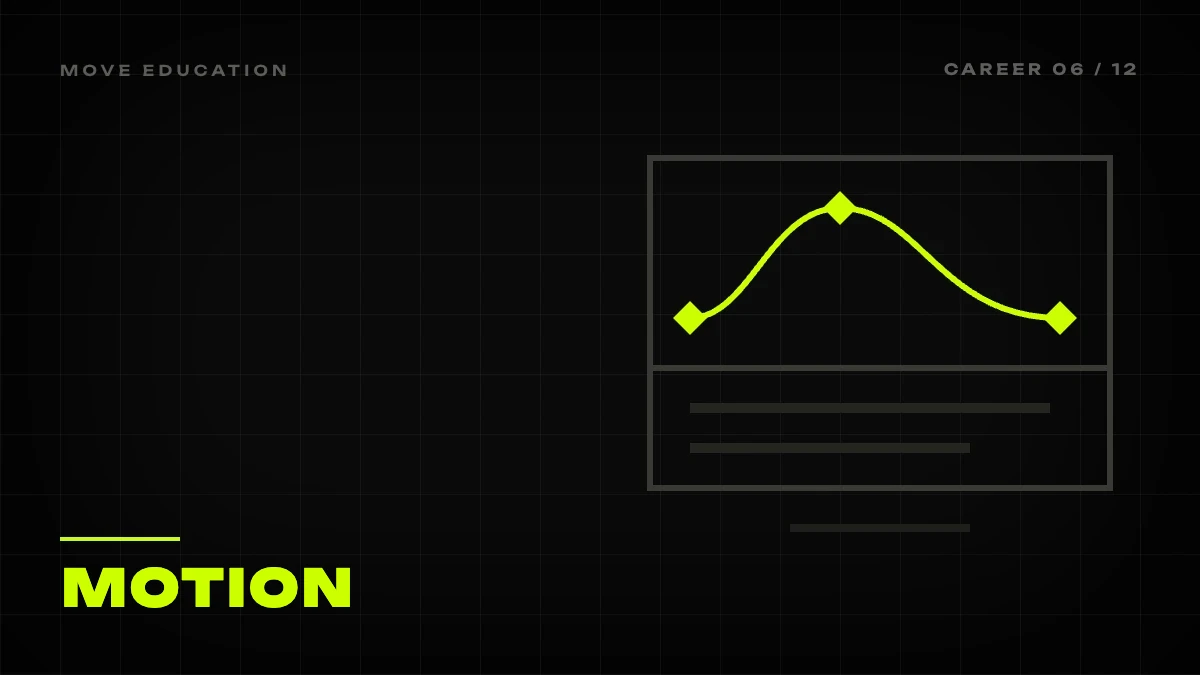 Graphic cover: animation timeline with a lime curve and keyframes, how to become a motion designer