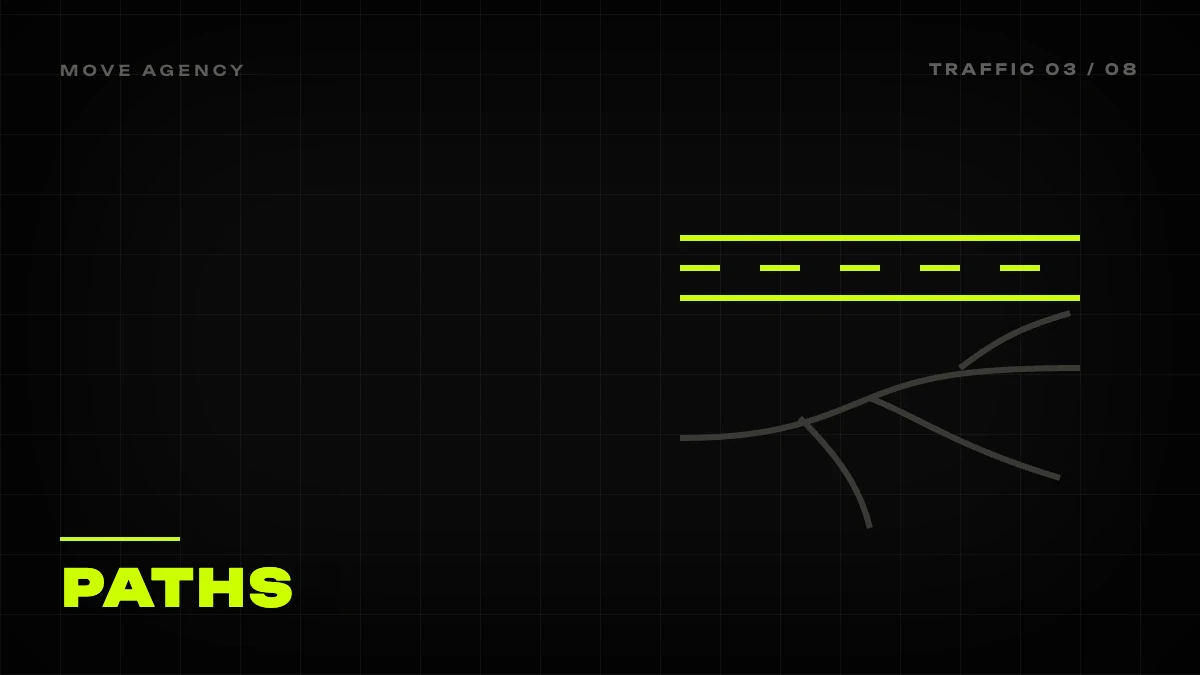 Graphic cover: a short marked lime lane and a long branching path, paid vs organic traffic