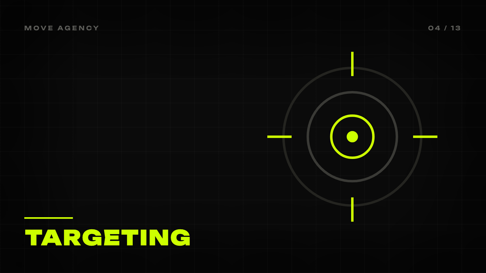 MOVE Agency blog post cover: black background, lime green mark and the word 'Targeting'
