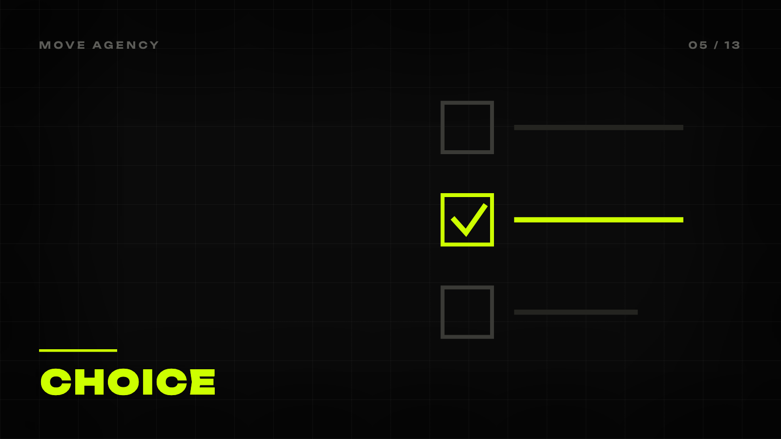 MOVE Agency article cover: black background, a lime sign, and the word 'Choice'