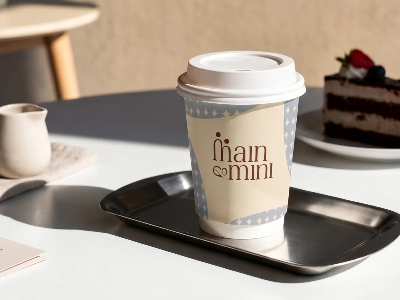 Main & Mini takeaway cup on a tray