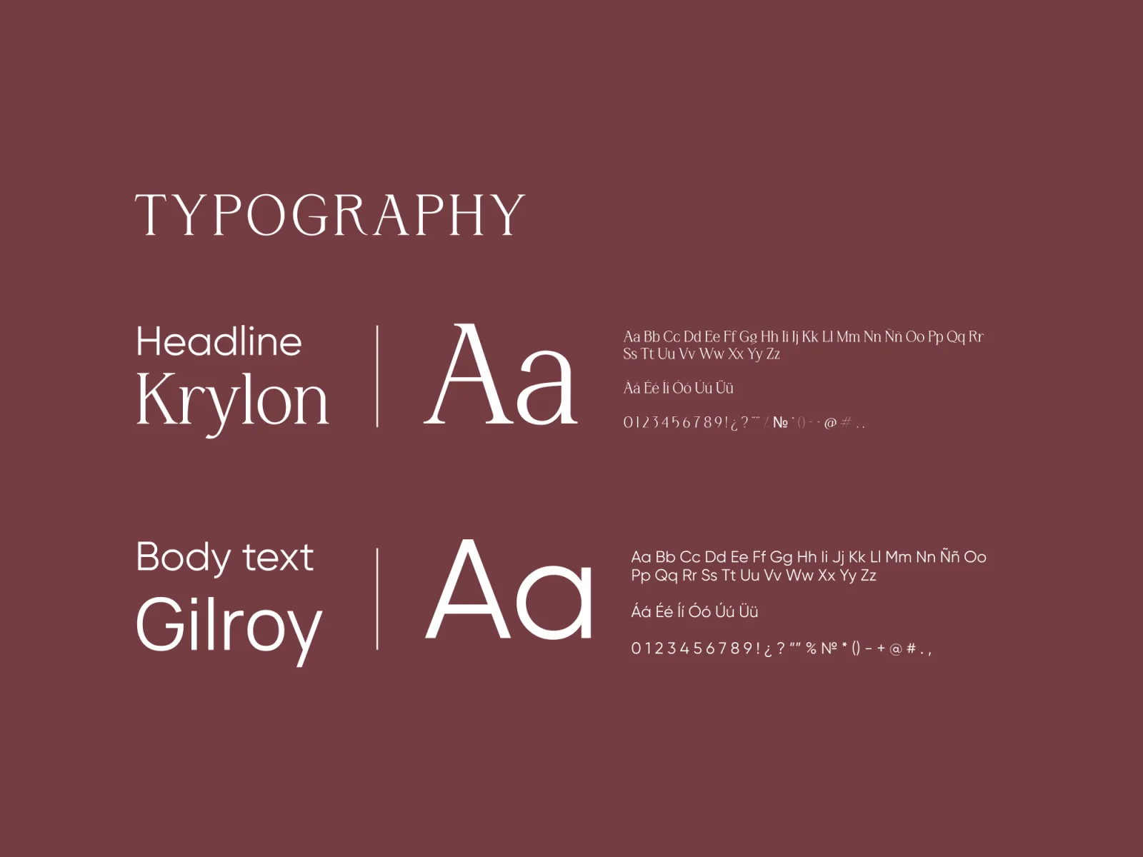 Main & Mini typography: Krylon and Gilroy